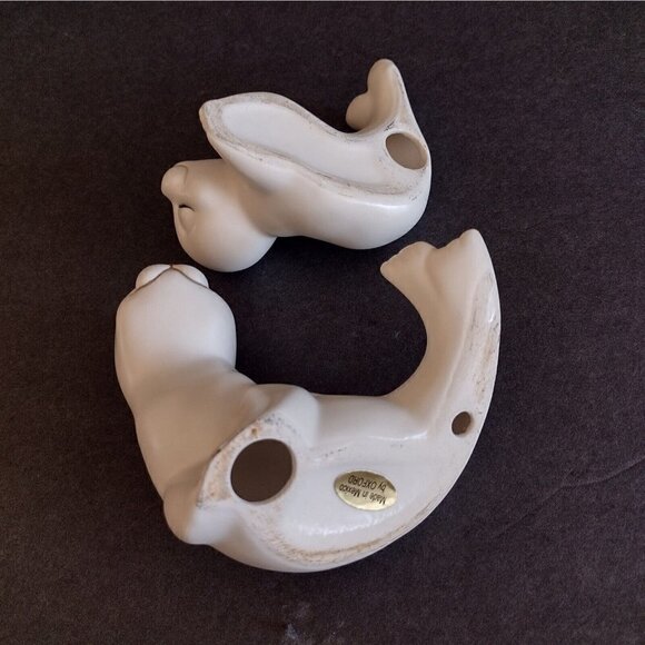 Vintage Oxford Mexico Pair Of Ceramic Mother & Pup White Seal Figurines Big Eyes - Picture 6 of 8